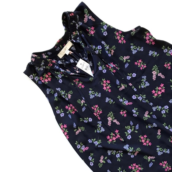 Loft Floral Shirred Tie Neck Top Sz Med NWT - Picture 6 of 6